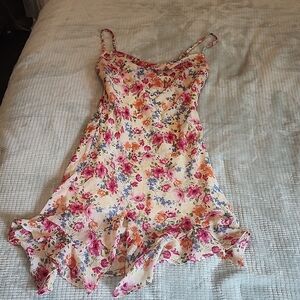 Jessica Simpson Cream Floral Mini Slip Dress with Pink and Orange Blooms